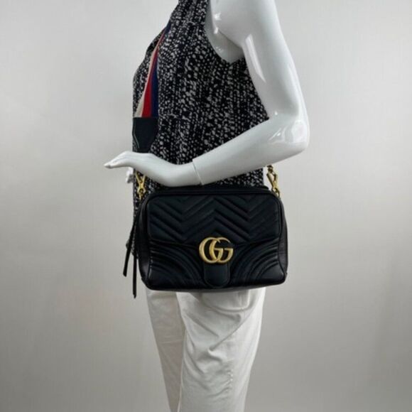 Gucci Quilted Leather GG Marmont Small Crossbody Shoulder Handbag - Picture 2 of 13